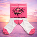 Chaussettes de sport XT FRAGILE en Coolmax, roses et blanches, respirantes et séchage rapide, running triathlon et vélo